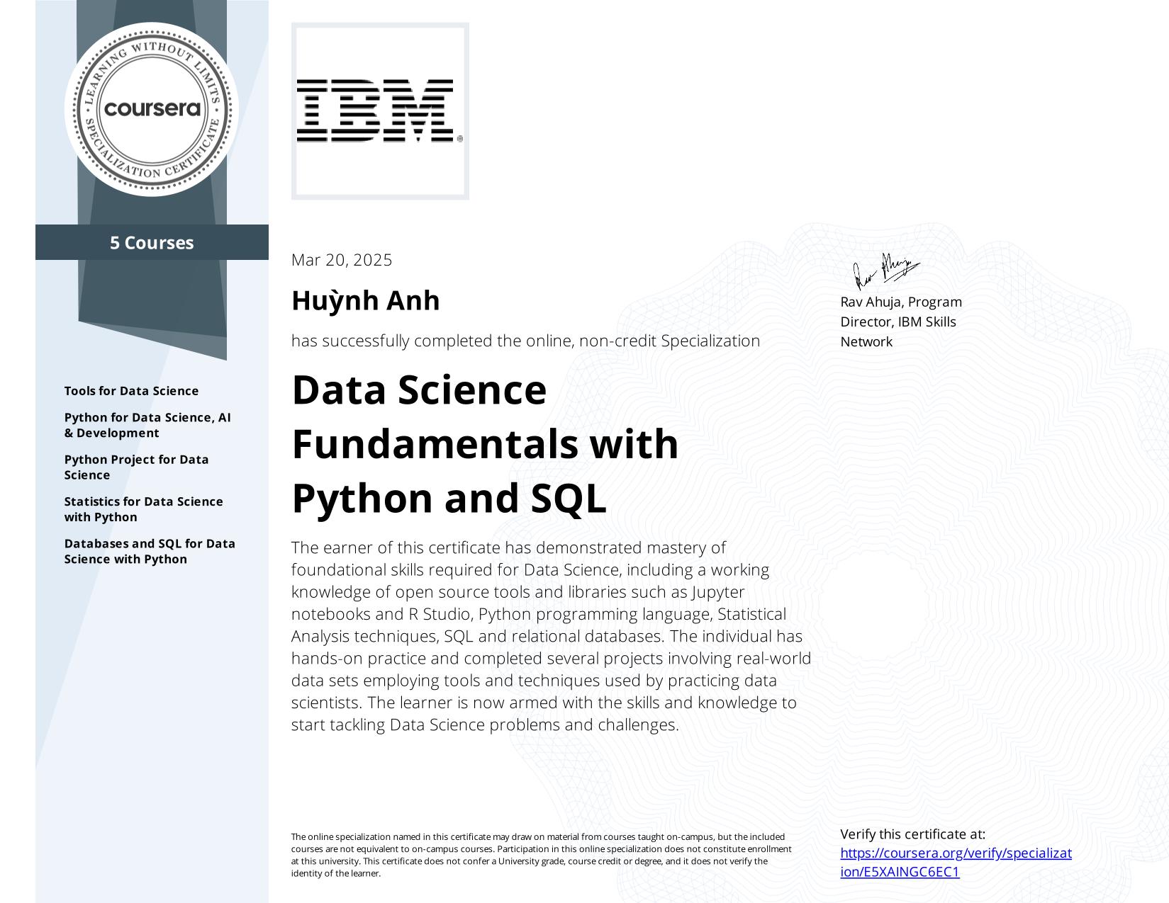 Data Science Certificate