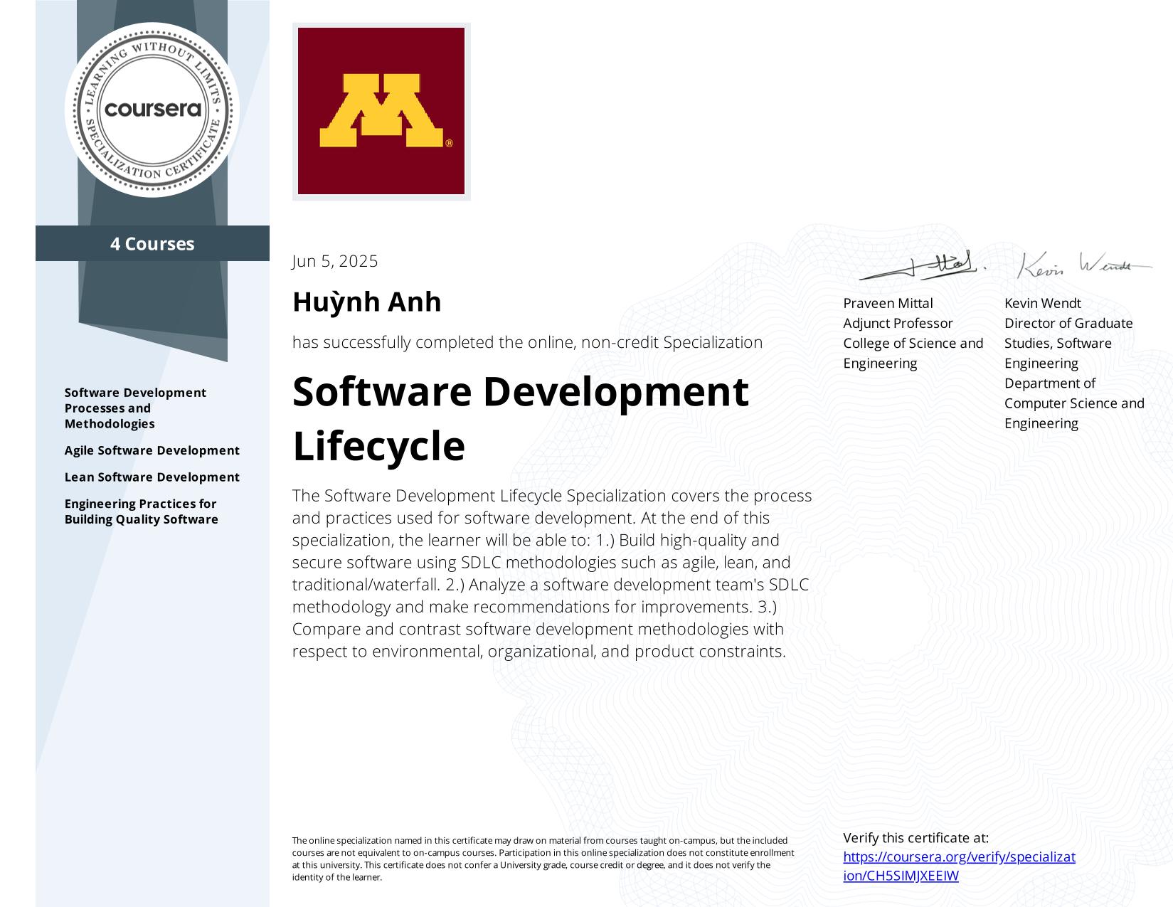 SDLC Certificate